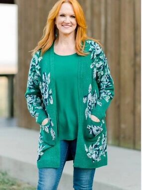 The Pioneer Woman Green Floral Open-Front Cardigan